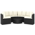 7-tlg. Garten-Sofagarnitur mit Auflagen Poly Rattan Schwarz – Bild 3