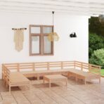 10-tlg. Garten-Lounge-Set - Massivholz Kiefer