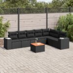 8-tlg. Garten-Sofagarnitur mit Kissen Schwarz Poly Rattan