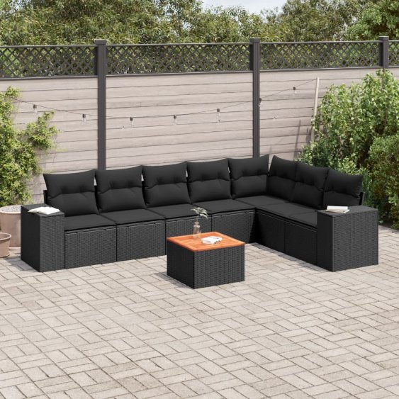 3257805_1.jpg 8-tlg. Garten-Sofagarnitur mit Kissen Schwarz Poly Rattan – Bild 1