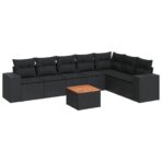 8-tlg. Garten-Sofagarnitur mit Kissen Schwarz Poly Rattan – Bild 2