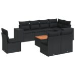 9-tlg. Garten-Sofagarnitur mit Kissen Schwarz Poly Rattan – Bild 2