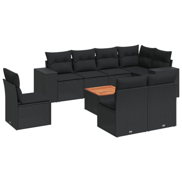9-tlg. Garten-Sofagarnitur mit Kissen Schwarz Poly Rattan – Bild 2
