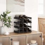 Weinregal für 12 Flaschen Schwarz Massivholz Kiefer – Bild 3