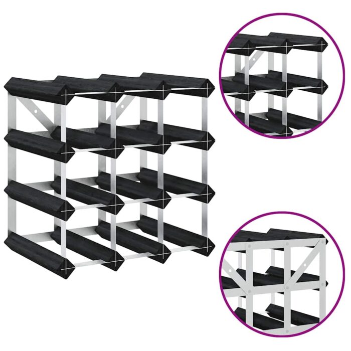 Weinregal für 12 Flaschen Schwarz Massivholz Kiefer – Bild 8