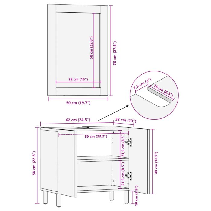 Badezimmer Sets Weisse gewaschene Oberfläche Massivholz Mango – Bild 13