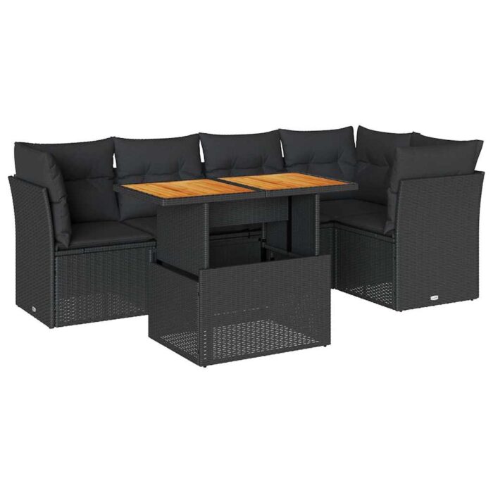 6-tlg. Garten-Sofagarnitur mit Kissen Schwarz Poly Rattan – Bild 2