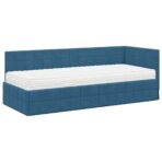 Eckbettgestell mit Matratze mit Kopfteil 2 pcs Blau Samt – Bild 4
