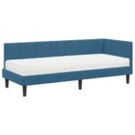 Eckbettgestell mit Matratze mit Kopfteil 2 pcs Blau Samt – Bild 4