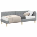 Eckbettgestell mit Matratze Hellgrau 80 x 200 cm Stoff – Bild 3