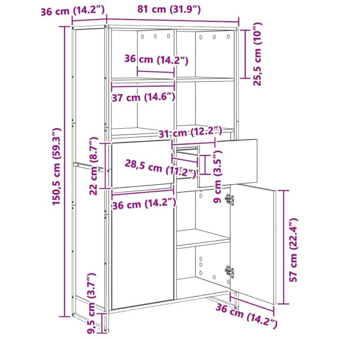 Sideboard 2 pcs Schwarz Eichen-Optik 81 x 36 x 150.5 cm – Bild 12