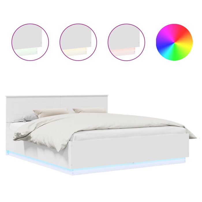 Bettrahmen mit LED-Lichtleisten Weiss 200 x 200 cm Holzwerkstoff – Bild 2