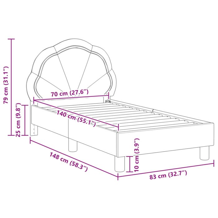 Kinderbettgestell mit Kopfteil Hellgrau 70 x 140 cm Samt – Bild 10