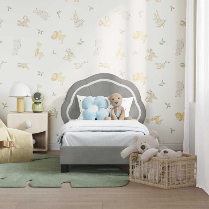 Kinderbettgestell mit Kopfteil Hellgrau 70 x 140 cm Samt – Bild 3