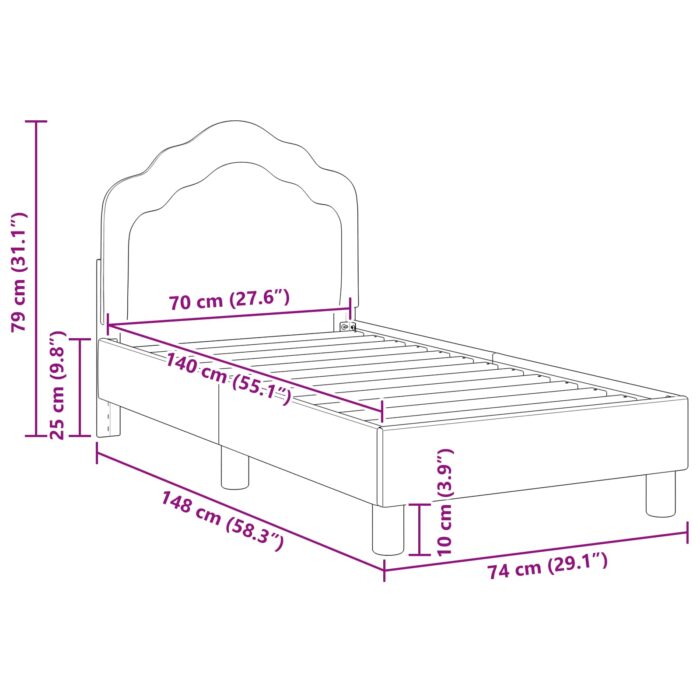 Kinderbettgestell mit Kopfteil Hellgrau 70 x 140 cm Samt – Bild 10