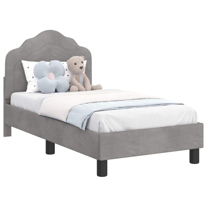 Kinderbettgestell mit Kopfteil Hellgrau 70 x 140 cm Samt – Bild 2