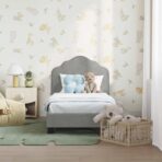 Kinderbettgestell mit Kopfteil Hellgrau 70 x 140 cm Samt – Bild 3