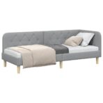 Eckbettgestell mit Kopfteil Hellgrau 80 x 200 cm Stoff – Bild 3