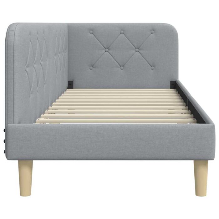 Eckbettgestell mit Kopfteil Hellgrau 80 x 200 cm Stoff – Bild 6