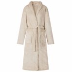 Bademantel ohne Kapuze Beige S Flanell