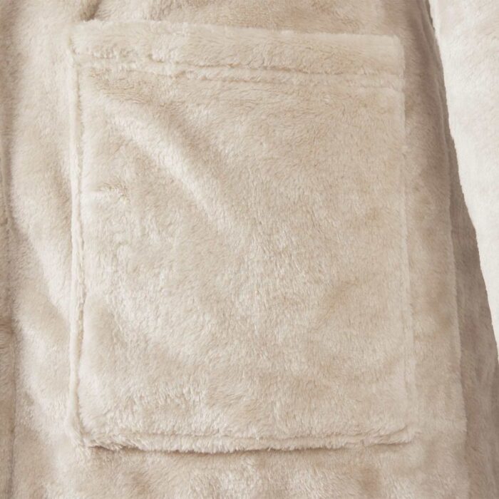 Bademantel ohne Kapuze Beige S Flanell – Bild 6