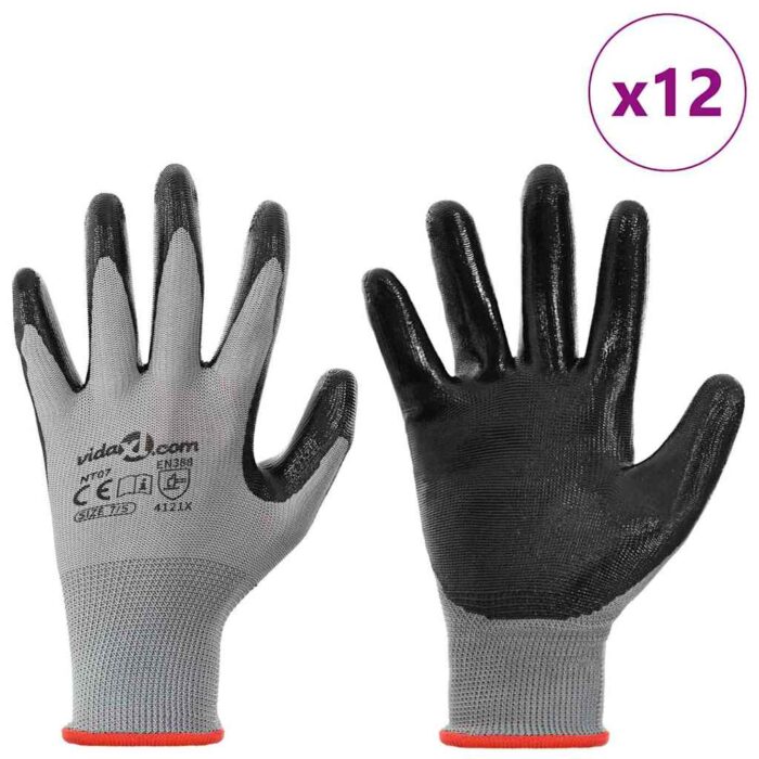 Arbeitshandschuhe 12 pcs Grau und Schwarz 7 / S Polyester – Bild 3
