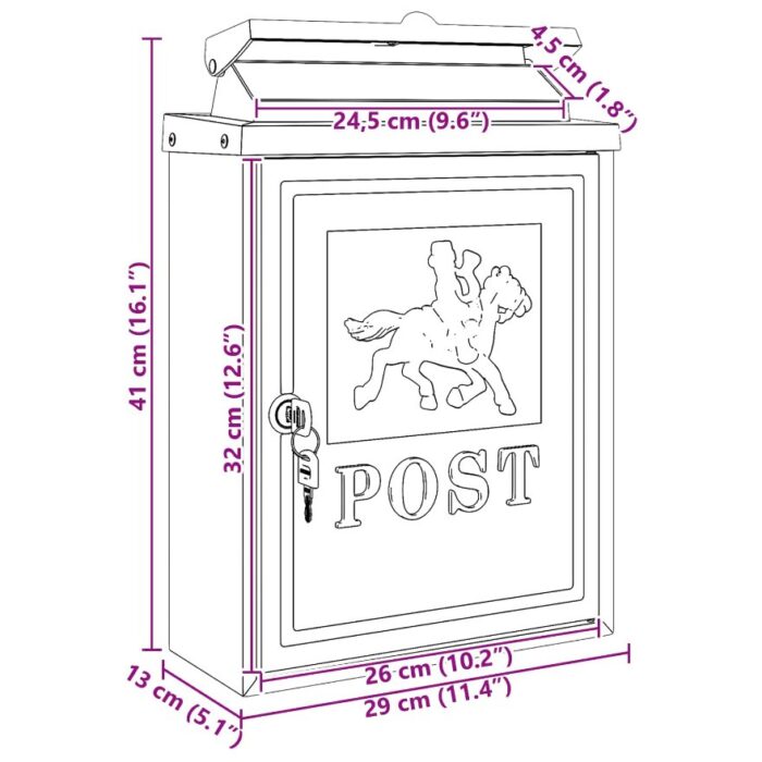 Wandmontierter Briefkasten Grün 29 x 13 x 41 cm Gussaluminium – Bild 11