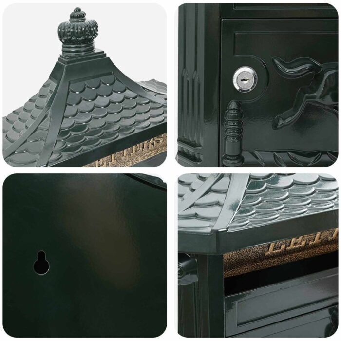 Wandmontierter Briefkasten Grün 40,5 x 16 x 45 cm Gussaluminium – Bild 9