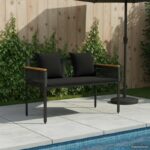 Bank Outdoor mit Kissen Schwarz 117 x 54 x 74,5 cm Poly-Rattan