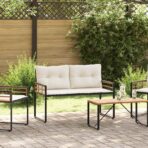 Holz-Lagenbank mit Kissen Uni mit Kissen Creme 114 x 55 x 77 cm