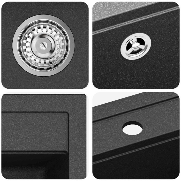 Waschbecken Schwarz 470 x 440 mm Granit – Bild 7