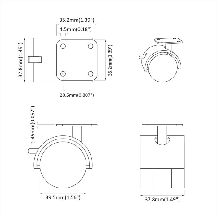 Rolle 2 pcs Schwarz 39,5 x 39,5 x 37,8 mm – Bild 10