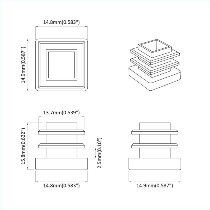 Endkappen 2 pcs Schwarz 15 x 15 x 15 mm PP – Bild 6