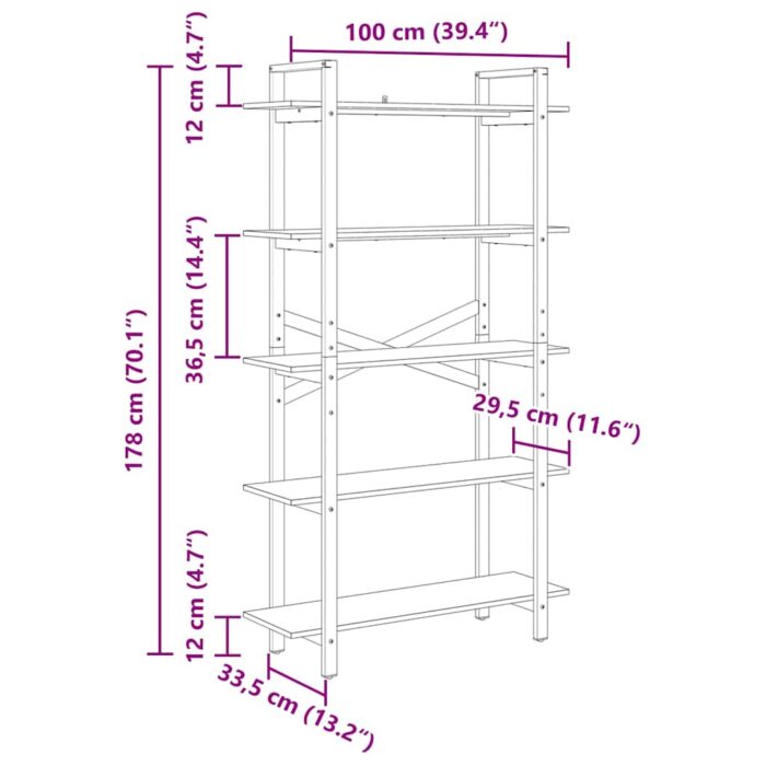 Bücherregal Schwarz Eichen-Optik 100 x 33,5 x 178 cm – Bild 11