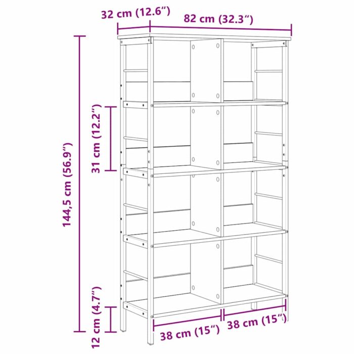 Bücherregal Schwarz Eichen-Optik 82 x 32 x 144,5 cm – Bild 11