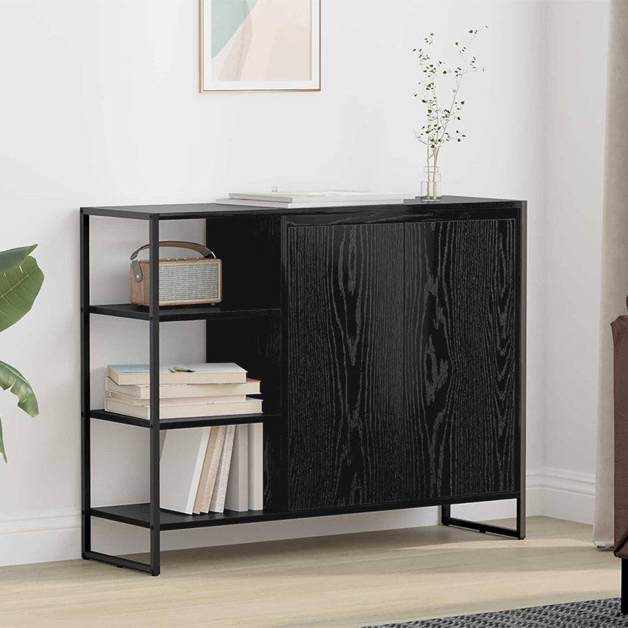 886612_1.jpg Seitenschrank Schwarz Eichen-Optik 96,5 x 30 x 75 cm – Bild 1