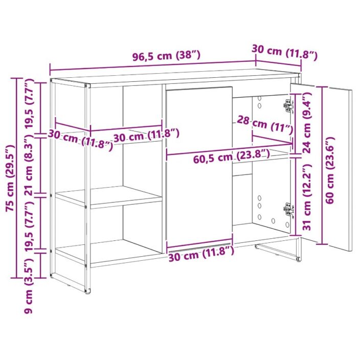 Seitenschrank Schwarz Eichen-Optik 96,5 x 30 x 75 cm – Bild 13