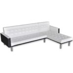 Schlafsofa L-Form Kunstleder Weiss – Bild 2