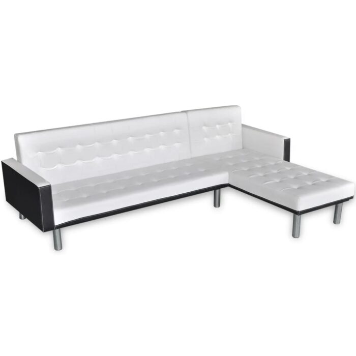 Schlafsofa L-Form Kunstleder Weiss – Bild 2