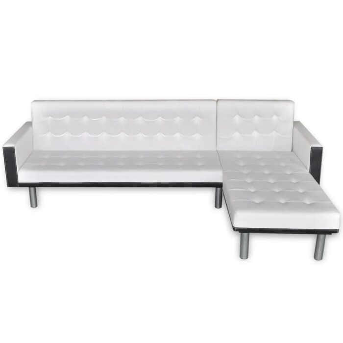 Schlafsofa L-Form Kunstleder Weiss – Bild 3