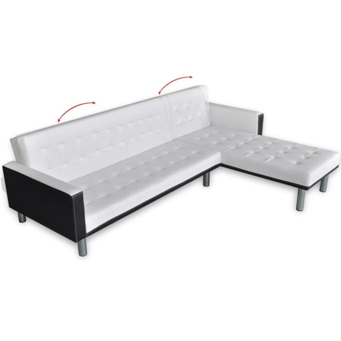Schlafsofa L-Form Kunstleder Weiss – Bild 4