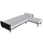 Schlafsofa L-Form Kunstleder Weiss – Bild 5