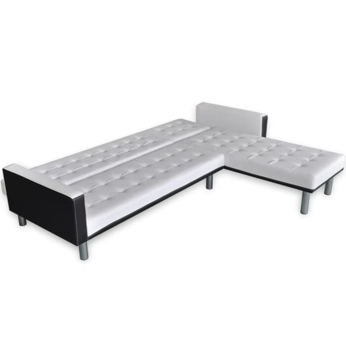 Schlafsofa L-Form Kunstleder Weiss – Bild 5