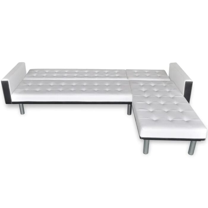 Schlafsofa L-Form Kunstleder Weiss – Bild 6