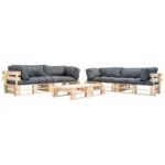 6-tlg. Paletten-Lounge-Set mit Kissen in Grau Holz
