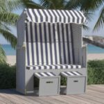 Strandkorb mit Dach Poly Rattan und Massivholz Grau