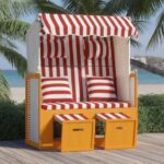 Strandkorb mit Kissen Poly Rattan und Massivholz Grau & Weiss