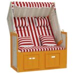 Strandkorb mit Kissen Poly Rattan und Massivholz Grau & Weiss – Bild 2