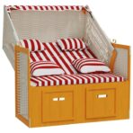 Strandkorb mit Kissen Poly Rattan und Massivholz Grau & Weiss – Bild 3