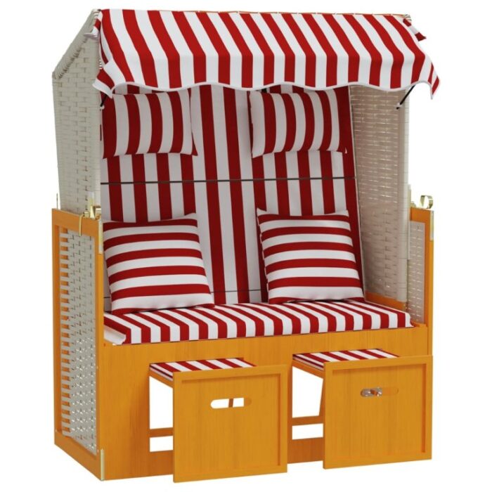 Strandkorb mit Kissen Poly Rattan und Massivholz Grau & Weiss – Bild 4